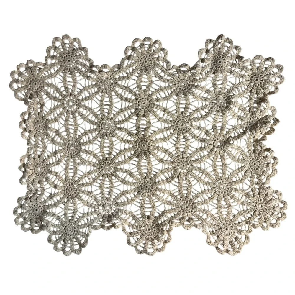 Vintage Cream Crochet Doily Table Topper Handmade Floral Lace Accent Decor 16x14